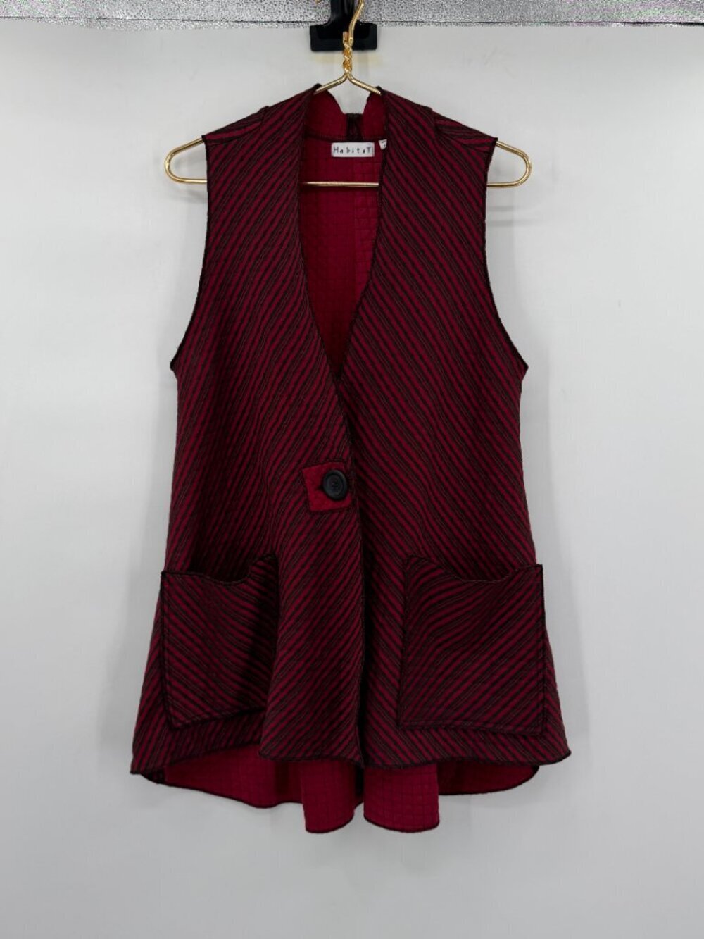 Habitat Red Black Striped Artsy Swing Vest Jacket Pockets Size Small